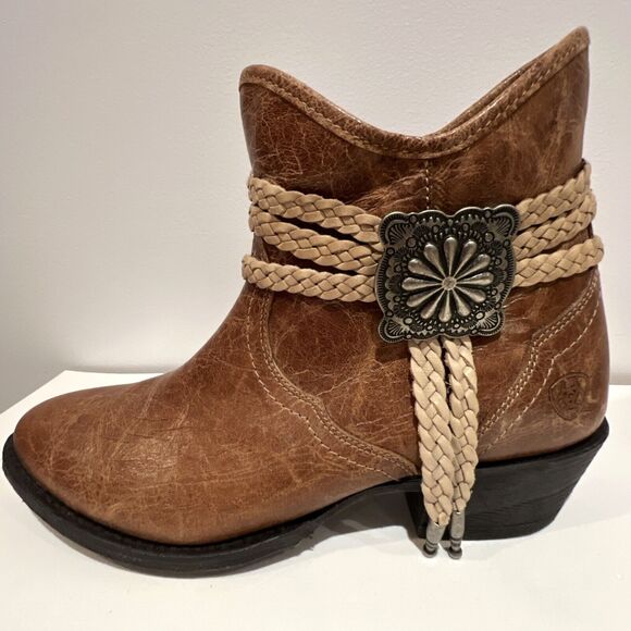 Brown Ariat Western Brown Bootie Naturally Distressed Leather Ankle Boots 8 B - Picture 8 of 16